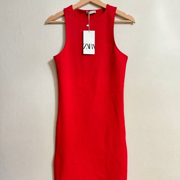 Zara Red Sleeveless Bodycon Dress Size Medium NEW WITH TAG!